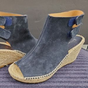 BETTYE MULLER Navy blue Suede Leather Espadrille Wedge Open Toe Sandal Shoe Sz 7